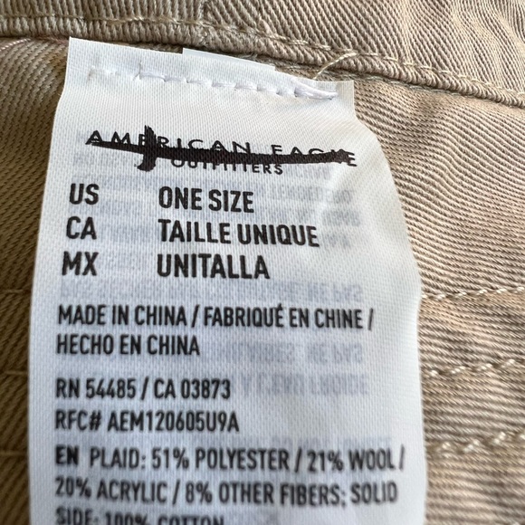 American Eagle plaid & khaki reversible bucket hat for men or women. Tan/Cream - Picture 6 of 8